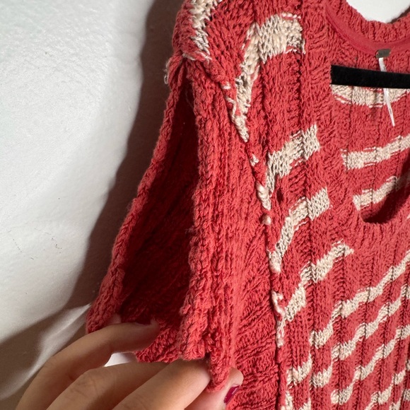 Free People Terracotta chunky knit linen blend split sleeve sweater top boho - Picture 6 of 10